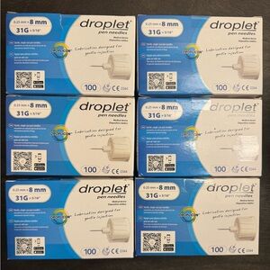 LOT 6 boxes Droplet Pen 31G 100 Count 8mm NEW.  Total 600 pens.